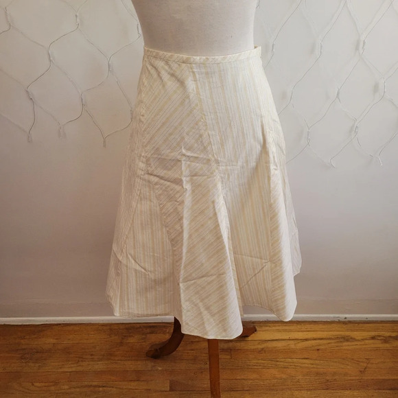 DKNY Cotton Skirt / Cream With Yellow Stripes - Size 14 / NWT - Picture 1 of 8
